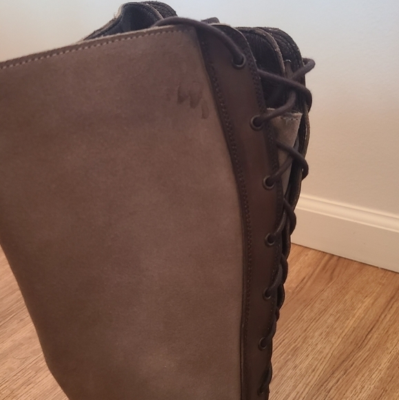 Liberty Black Suede Leather Lace Up Heeled Boots with Side Zipper - Picture 7 of 8